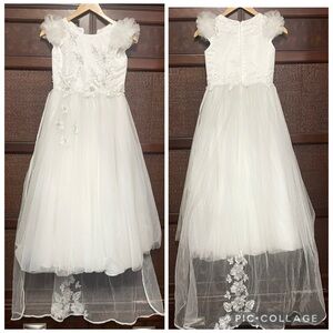Dollcake Couture White Frock‎ Special Occasion Maxi Dress Gown With Tren Size 9y